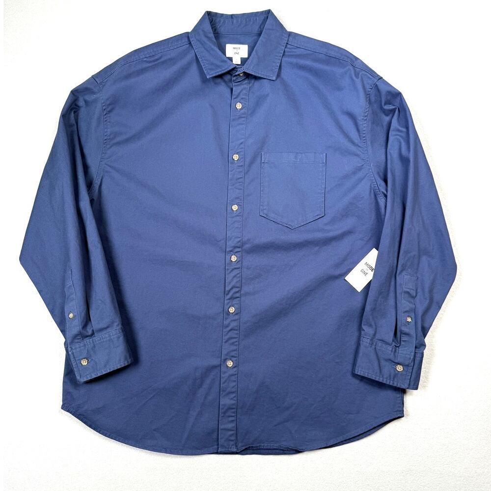 Mode of One Men's Relaxed-Fit Button-Down Twill Shirt Caspian Waters L $60